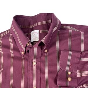 Brooks Brothers 346 M Burgundy Striped Button Down Non-Iron Cotton Prep Academia